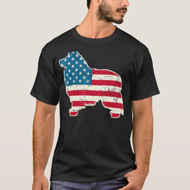 Camiseta Shetland Sheepdog 4 De Julio Hombres Usa American  (Anverso)