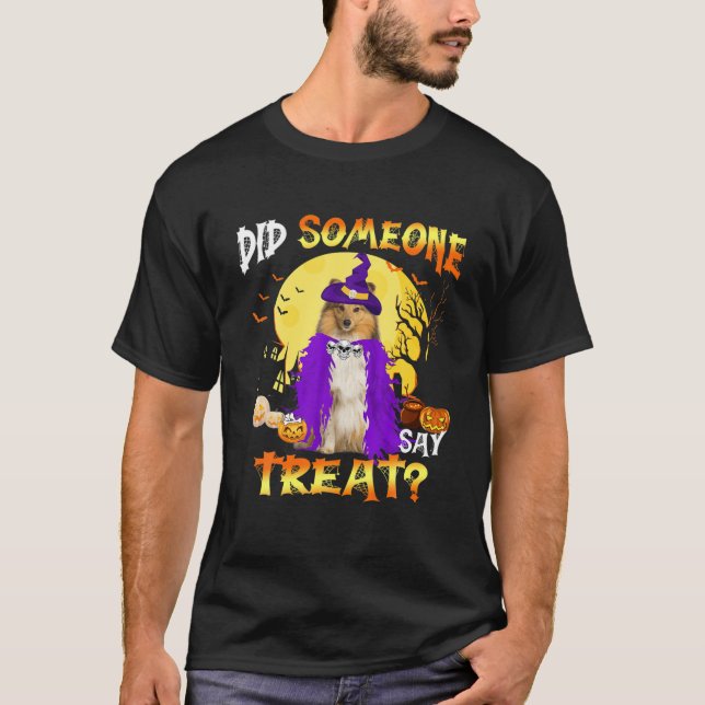 Camiseta Shetland Sheepdog Halloween ¿Alguien dijo trato? (Anverso)