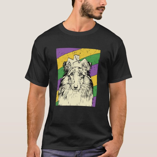 Camiseta Shetland Sheepdog Jester Mardi Gras Dog Mom or Dad (Anverso)