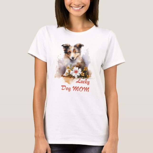 Camiseta Shetland Sheepdog Puppy Mascota Flor acuática (Anverso)