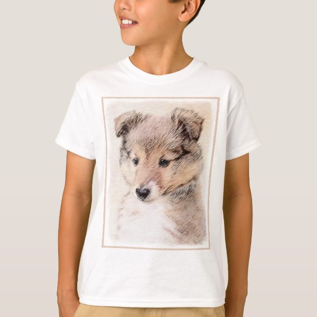 Camiseta Shetland Sheepdog Puppy Pintura Original Perro Art (Anverso)