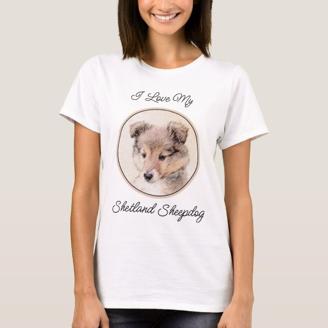 Camiseta Shetland Sheepdog Puppy Pintura Original Perro Art (Anverso)