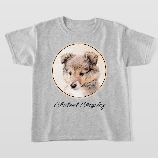 Camiseta Shetland Sheepdog Puppy Pintura Original Perro Art (Distribución)