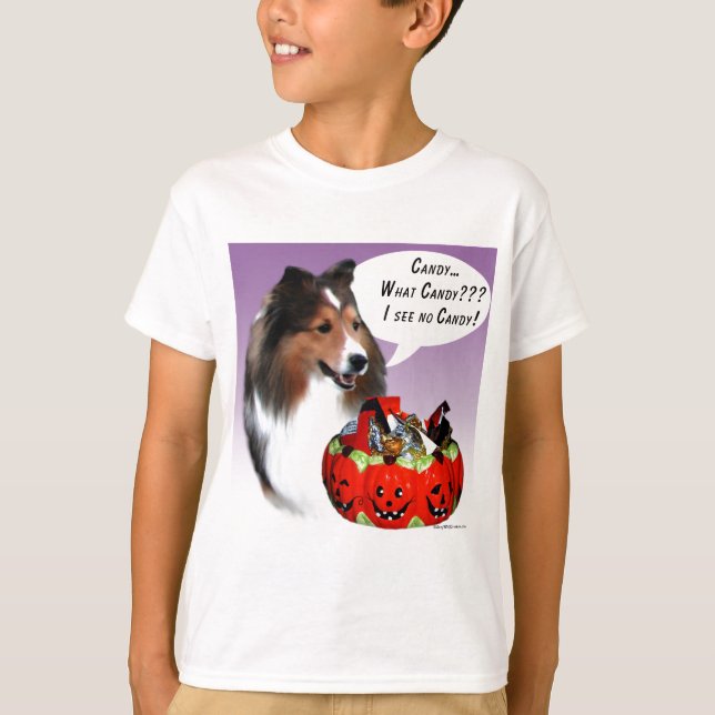 Camiseta Shetland Sheepdog (sable) Candy de Halloween (Anverso)