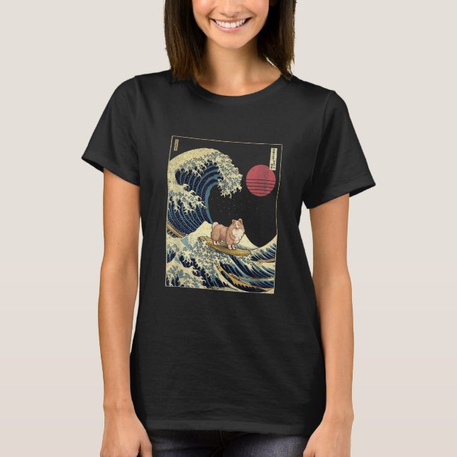 Camiseta Shetland Sheepdog Sheltie Japanese Kanagawa Wave F (Anverso)
