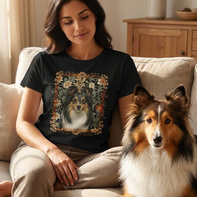 Camiseta Shetland Sheepdog Sheltie Vintage William Morris (Subido por el creador)