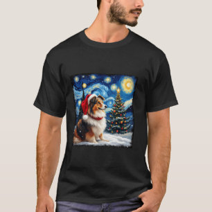 Camiseta Shetland Sheepdog Starry Night Navidades Van Gogh