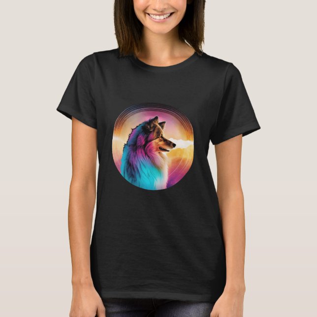 Camiseta Shetland Sheepdog Synthwave 80 Retrowave Aestheti (Anverso)