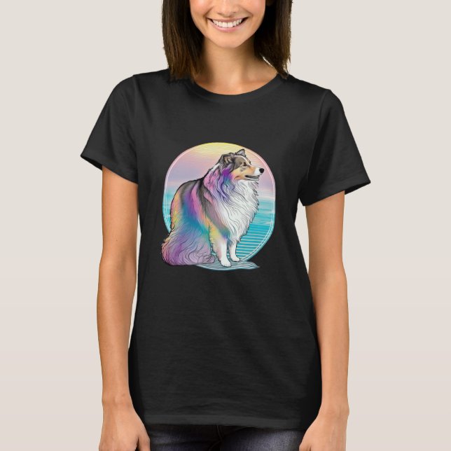 Camiseta Shetland Sheepdog Vaporwave Retrowave Aesthetic (Anverso)