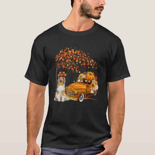 Camiseta Shetland Sheepdog Wearing Gorra Fall Pickup Truck  (Anverso)