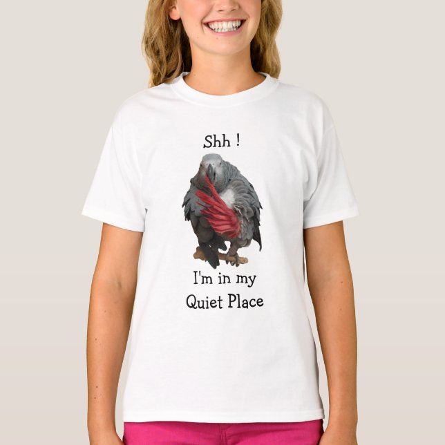 Camiseta "¡Shh!" "Estudio" del Chica de loros griegos afric (Anverso)