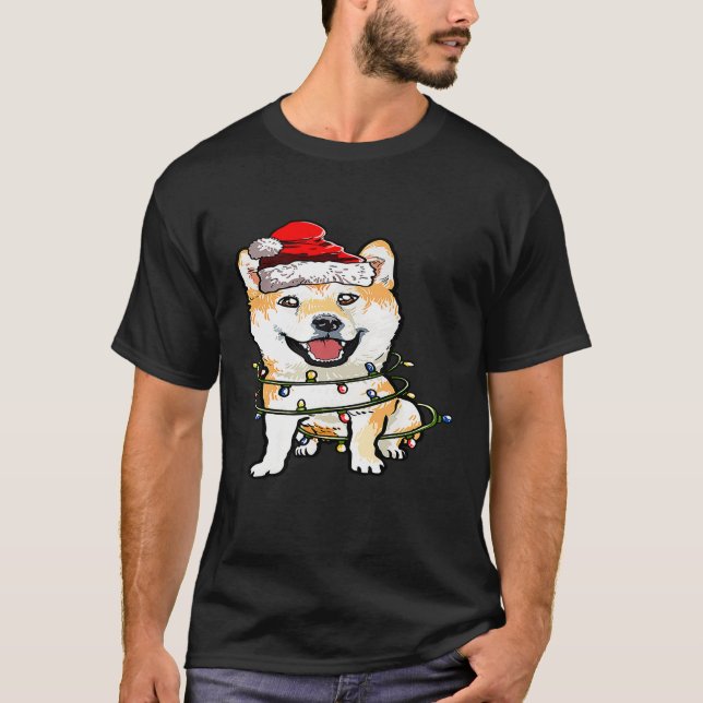 Camiseta Shiba chiba inu Santa Christmas Tree enciende Navi (Anverso)