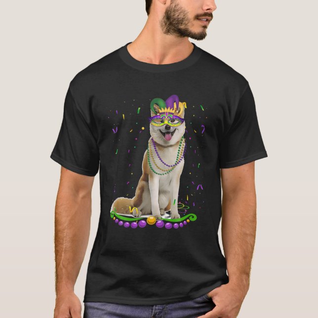 Camiseta Shiba Cuba Inu Con Máscara De Carnaval Mardi Gras  (Anverso)