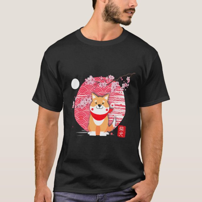Camiseta Shiba Cute Inu Kawaii Perro cerezo en flor (Anverso)