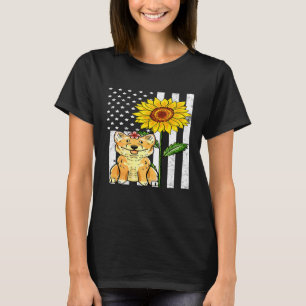 Camiseta Shiba de girasol Inu Bandera Estadounidense Cute P