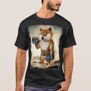 Camiseta Shiba Dog Muscle Training Weightlifting with Dumbb