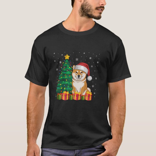 Camiseta Shiba feo Inu Santa Hat Navidades alumbran el amor (Anverso)