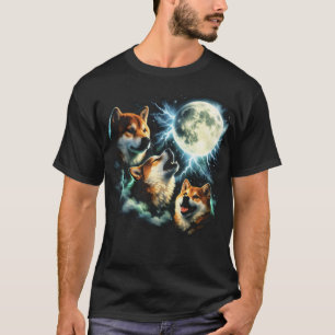 Camiseta Shiba Inu Aullando a la Luna Gráfico Celestial
