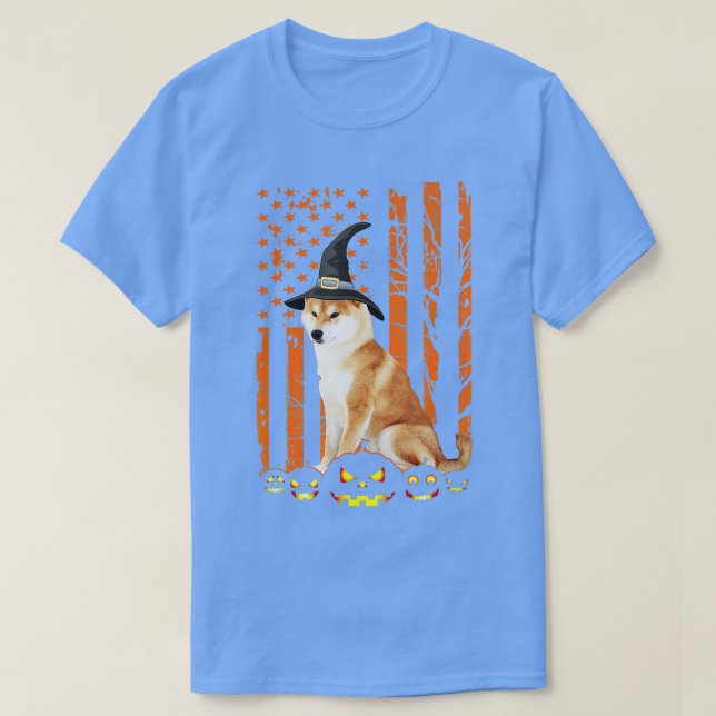 Camiseta Shiba Inu Calabaza de perro Bandera Americana Vint (Diseño del anverso)