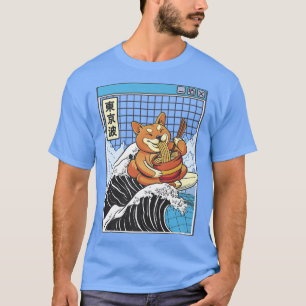 Camiseta Shiba Inu Comiendo Ramen Surfing Kanagawa Wave Jap