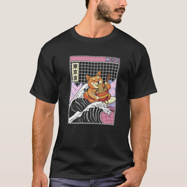 Camiseta Shiba Inu Comiendo Ramen Surfing Kanagawa Wave Jap (Anverso)