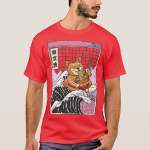Camiseta Shiba Inu Comiendo Ramen Surfing Kanagawa Wave Jap