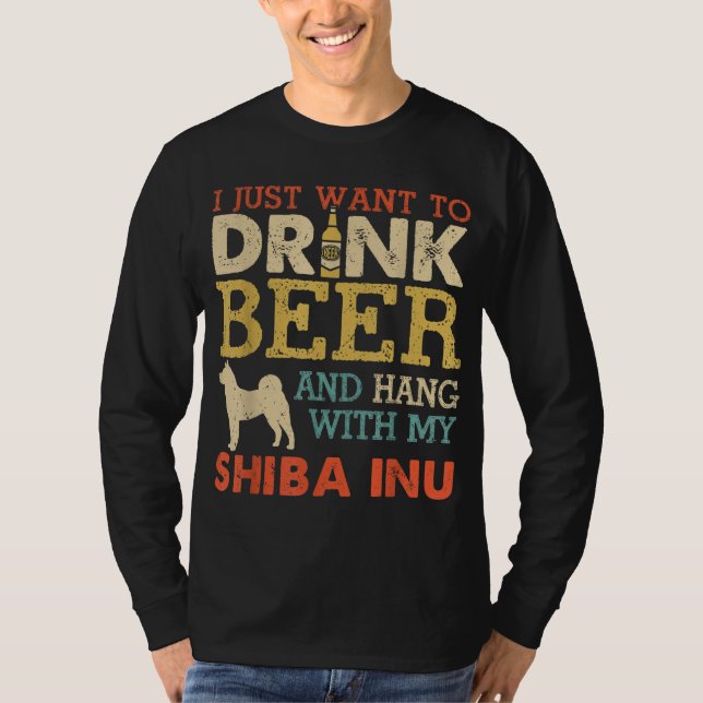 Camiseta Shiba Inu Dad Bebe Beer Hang Con Perro Hombres Gra (Anverso)