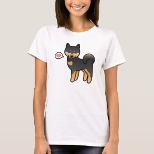 Camiseta Shiba Inu de dibujos animados negro y marrón