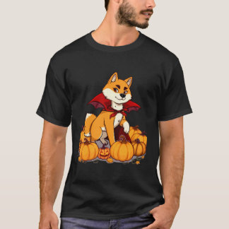 Camiseta Shiba Inu de Halloween con capa de vampiro y calab