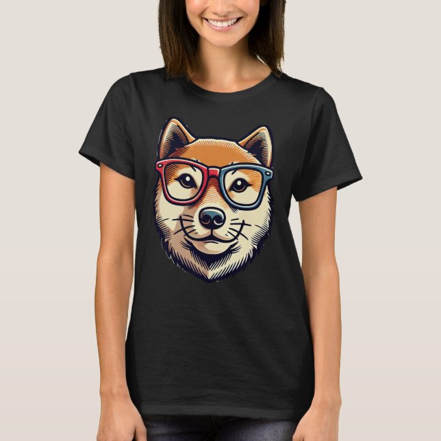 Camiseta Shiba Inu Dog Con Gafas Pop Art Style (Anverso)