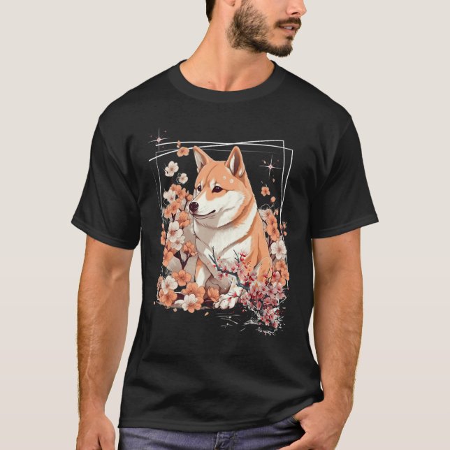 Camiseta Shiba Inu Dog Japanese Cherry Blossom Sakura Flowe (Anverso)
