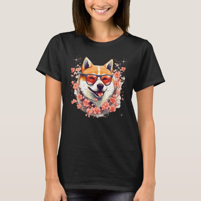 Camiseta Shiba Inu Dog Japanese Cherry Blossom Sakura Flowe (Anverso)