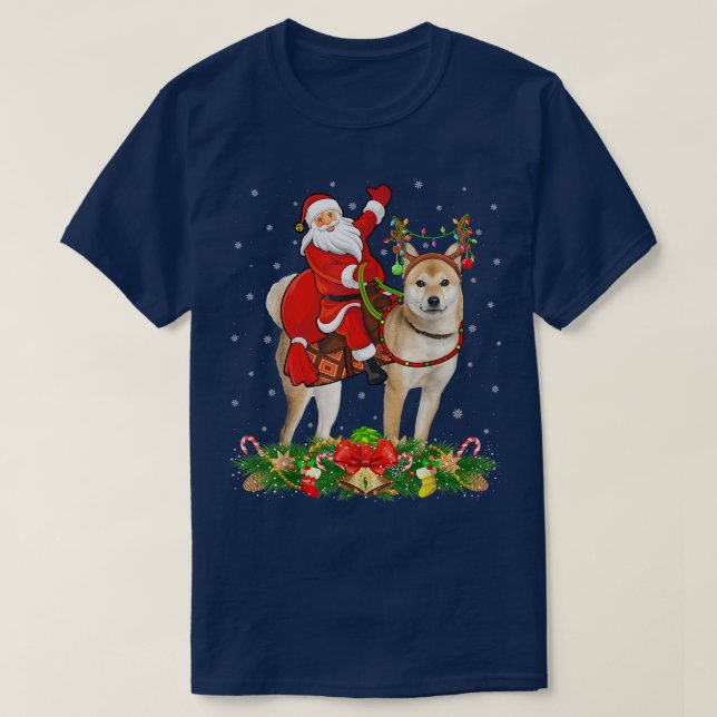 Camiseta Shiba Inu Dog Xmas Divertido Santa Riendo Shiba In (Diseño del anverso)
