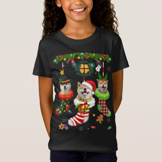 Camiseta Shiba Inu En Calcetines Navidades Santa Hat Xmas L (Anverso)