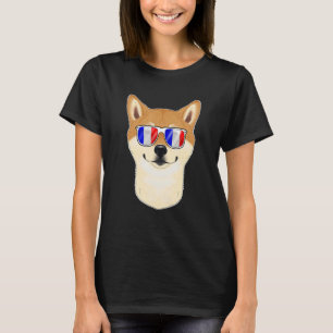 Camiseta Shiba Inu Francia gafas de sol con bandera frances
