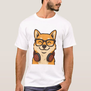 Camiseta Shiba Inu genial con gafas y auriculares — Perro d