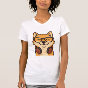 Camiseta Shiba Inu genial con gafas y auriculares — Perro d