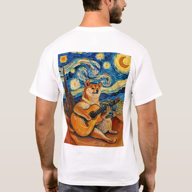 Camiseta Shiba Inu Guitar Player Pet Lover T-Shirt (Reverso)