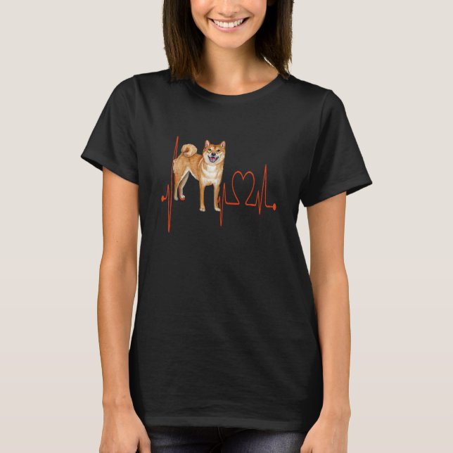 Camiseta Shiba Inu Japonés Dog Heartbeat EKG Mis Perros Son (Anverso)