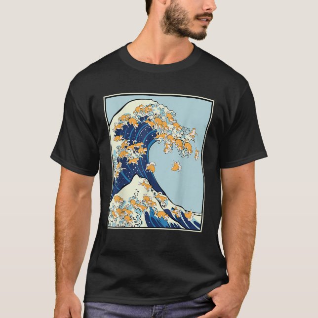 Camiseta Shiba Inu Large Wave Japanese Kanagawa Hokusai Dog (Anverso)