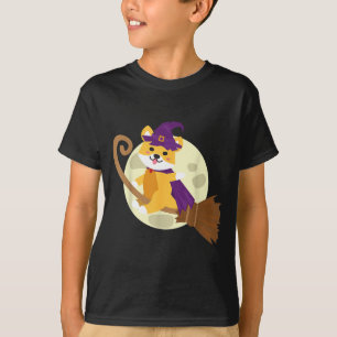 Camiseta Shiba Inu montando escoba de bruja Perro lindo Hal