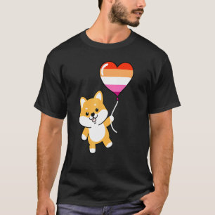 Camiseta Shiba Inu Naranja de globo cardíaco Lesbiana rosa 