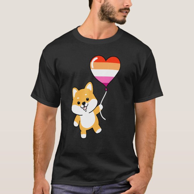 Camiseta Shiba Inu Naranja de globo cardíaco Lesbiana rosa  (Anverso)