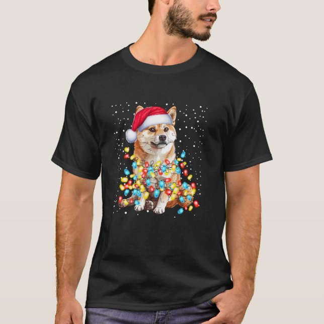 Camiseta Shiba Inu Navidades de perros iluminan graciosa pi (Anverso)