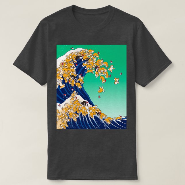 Camiseta Shiba Inu, navidades en gran ola  (Diseño del anverso)