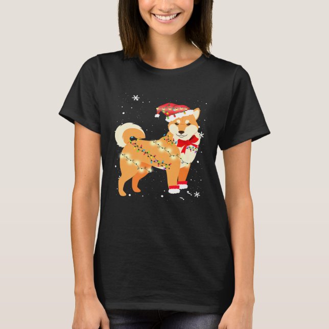Camiseta Shiba Inu Perro árbol de Navidad Navidad Papá Noel (Anverso)