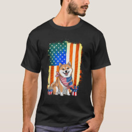 Camiseta Shiba Inu Perro Bandera Americana Perro Amantes 4 