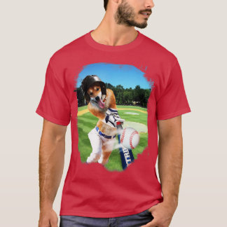 Camiseta Shiba Inu Perro jugando al béisbol de mesa
