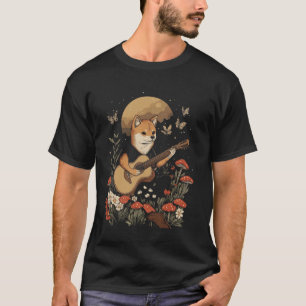 Camiseta Shiba Inu Perro Jugando Cottagecore De Guitarra