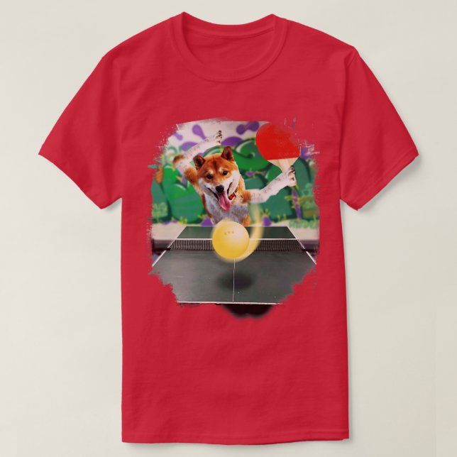 Camiseta Shiba Inu Perro Jugando Mesa Tenis Ping Pong (Diseño del anverso)